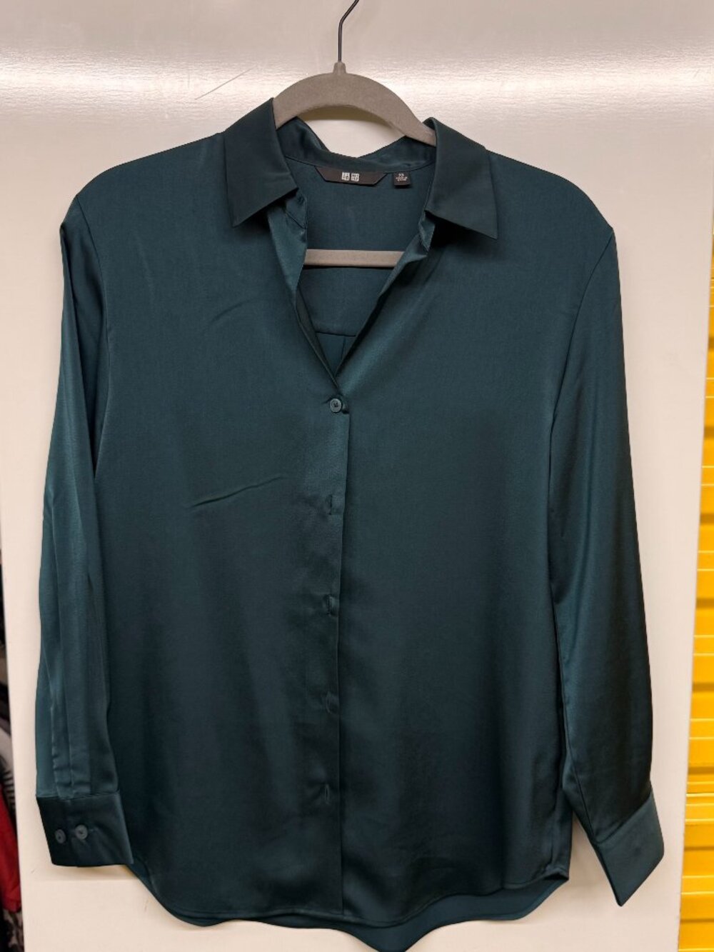 Uniqlo Satin Long Sleeve Blouse - Dark Green - Size XS